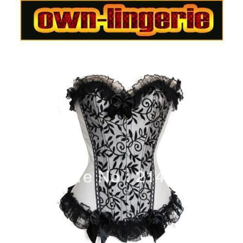Sexy woman Corsets top with three colors leaf print bustier lingerie ruffle lace side corset top w3220