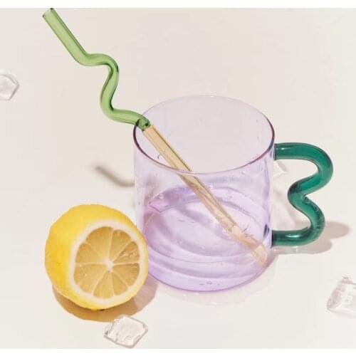 Girl Ear Glass Cup Drink Paired With Personality Characteristic Curved Colored Straw Glass Cocktail Stirrer