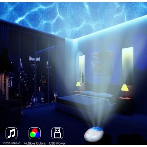 DC 5V Ocean Wave Projector LED Galaxy Starry Sky Night Light Music Player Remote Control Star Colorful Rotating Projection Lamp