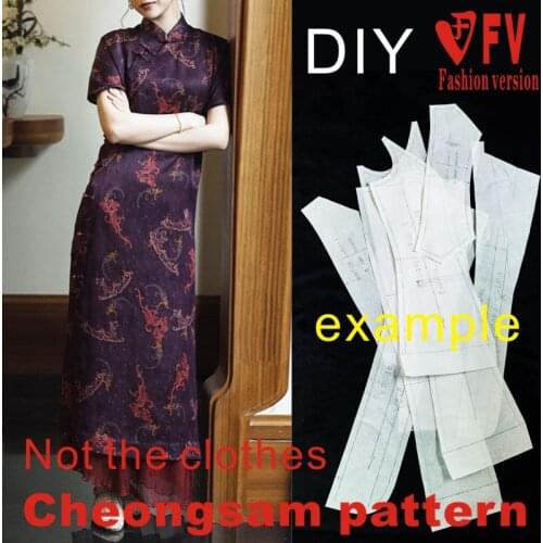 Pattern Making Womens Long Style Short Sleeve Improved Side Opening Cheongsam Cutting Drawing 1:1 Pattern Physical BQP-56