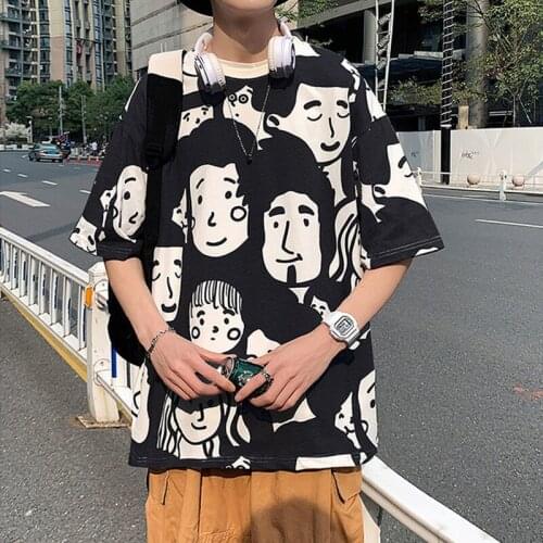 2021 Spring Summer Funny Graffiti Print Loose T-Shirt Fashion Street All-Match Short-Sleeved Clothes Hip Hop Harajuku Mens Tops