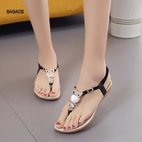SAGACE Women Rhinestone Bohemia Owl Sweet Sandals Clip Toe Sandals Beach Shoes Female Sandalias Mujer 2020 Ladies Beach Sandals