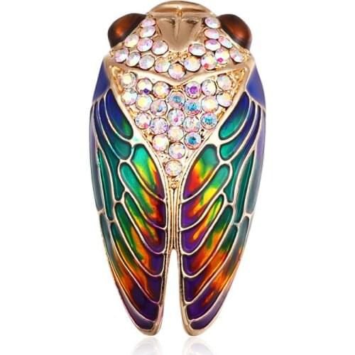 Crystal Cicada Insect Brooches for Women Colorful Enamel Brooch Pins Animal Broche Suit Shawl Accessories Fashion Jewelry Gifts