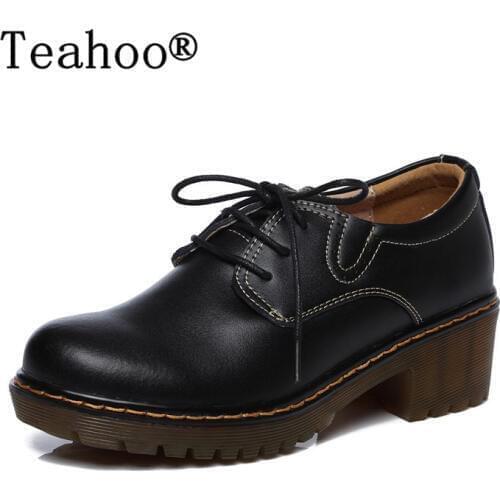 Women 2018 British Style Oxford Heel Casual Shoes Fashion Loafers Platform Oxford Shoes For Women Lace Up Female Retro Brogues