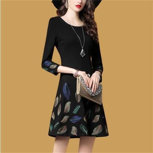 Dress Women Autumn New Temperament Embroidered A women Dress Increase size 3XL