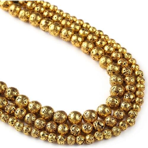Gold Lava Rock Beads Natural Gemstone Round Loose Beads 15 inch Full Strand, Size 6mm,8mm,10mm