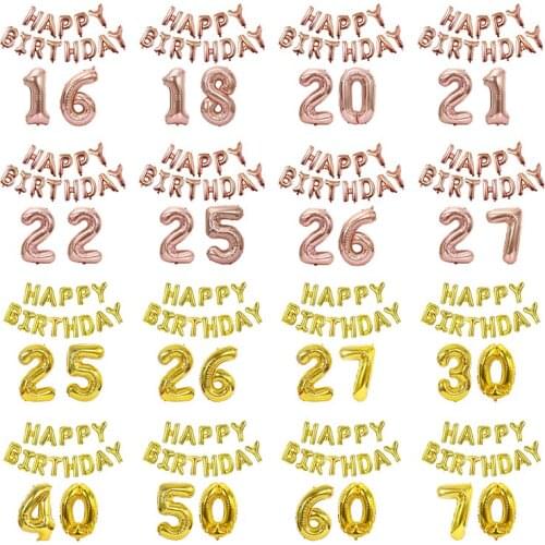 1set 16inch Gold Happy Birthday Letters Foil Balloons Baby Shower Adult 32inch Number Birthday Party Decoration Supplies Globos