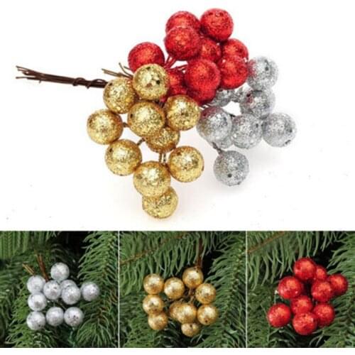 10Pcs/String Glitter Christmas Balls Baubles Xmas Tree Hanging Ornament Decor Foam Christmas Fruit Decoration