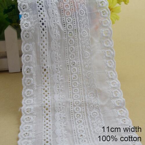 10yards 11cm white 100% cotton embroidery lace french lace ribbon fabric guipure diy trims warp knitting sewing Accessories#3761