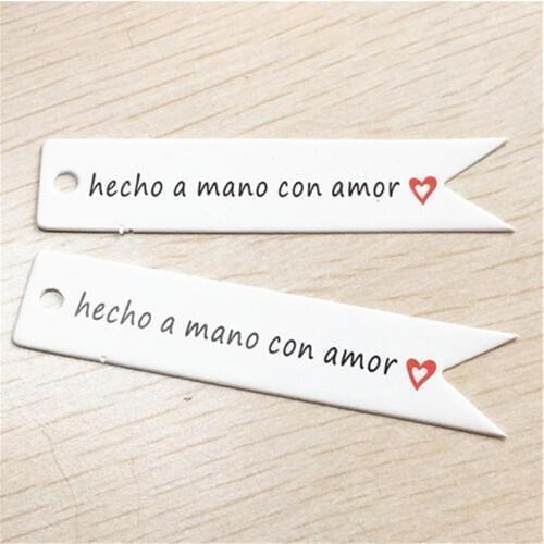 1000Pcs/Lot 7x1.5cm Print Handmade With Love Long Hang Tags Label For Thanksgiving Day Candy Bags Box Price Card Paper Note Tags