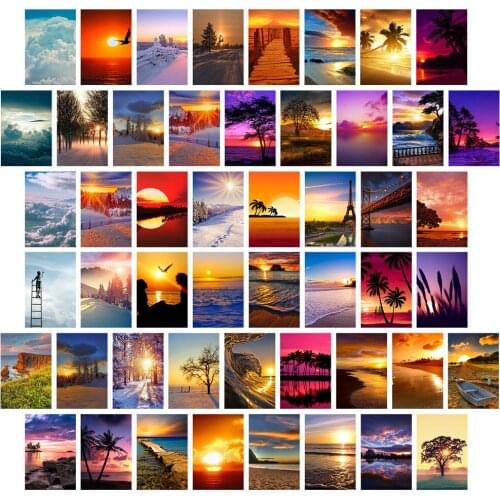 50Pcs Sunset Pictures Wall Collage Kit Aesthetic Room Decor for Bedroom Teen Girl Colorful Nature Landscape Art Print Dorm Photo