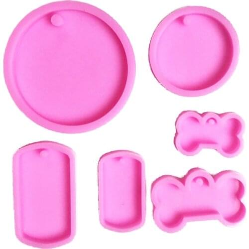 6 Pieces Dog Tag Epoxy Resin Mold Circle Round Dogs Bone Pendant Silicone Mould X4YA