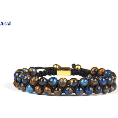 Ailatu Natural Blue Cloisonne Double Beaded Stone Macrame Bracelet Nice Gift for men and women