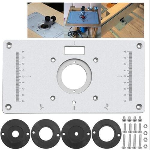 1 set Aluminum Router Table Insert Plate w/ 4 Rings For Woodworking Benches Router Table Plate