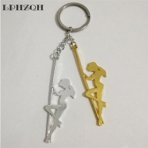 LPHZQH Fashion Strip Dancer Key Chains Women Bag Pendant Accessory Pole Dancer Charm Car Keyring Jewelry Gold Color Color