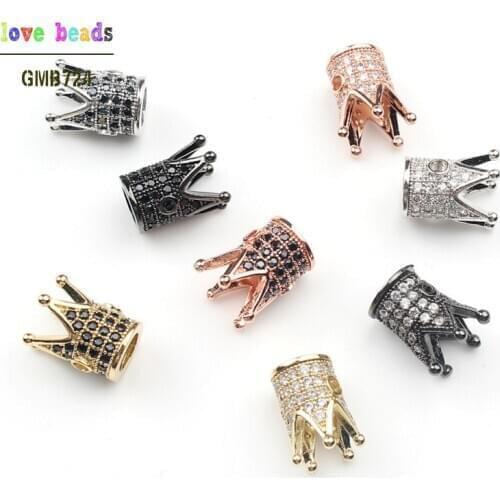 High Quality Metal Brass Micro Pave Crystal CZ Crown Space Beads for Jewelry DIY Bracelet Making 3pcs/lot