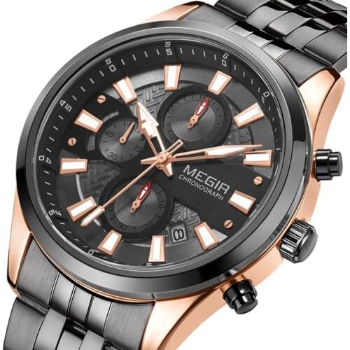 MEGIR Mens Watch Top Luxury Brand Big Dial Blue Quartz Men Watches Chronograph Sport Wristwatch Man Stainless Steel Date Clock