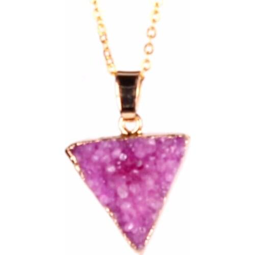 Drzuy 12pcs/lot Plated Golded Triangle Natural Stone Quartz Crystal Pendants Necklace Delta Charms For Jewelry Making Free