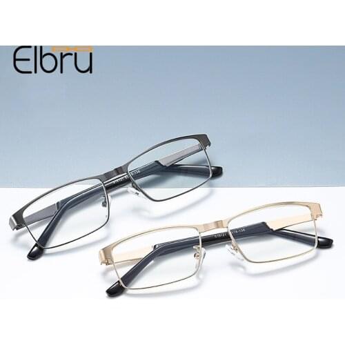 Elbru Retro Fashion Anti Blue Light Reading Glasses Women Men Presbyopic Eyeglasses Metal Square Frame Hyperopia Eyewear 1.0 4.0