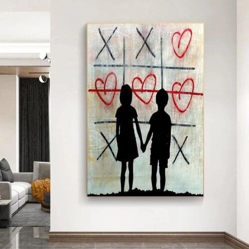 Graffiti Love Bansky Street Art Boy and Girl Canvas Painting Posters and Prints Wall Art Pictures for Living Room Decor Cuadros