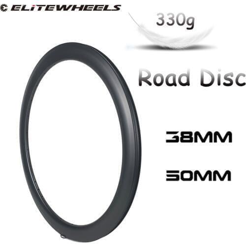 ELITEWHEELS Super Light Road Disc Carbon Rim 700c 38/50mm Clincher Tubular Rim UD Finish For Road Disc Cyclocross Bicycle Wheels