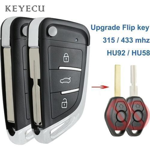 Keyecu EWS Modified Flip Remote Key Fob for BMW 3 5 6 7 8 Series - LX8 FZV, HU58 / HU92 Blade