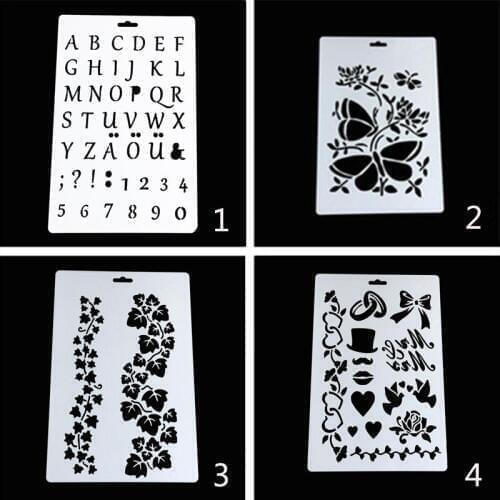 4pc Stencil Painting Template Decor DIY Flowers Scrapbooking Photo Album Embossing Bullet Journal Accessories Supplies Reusable