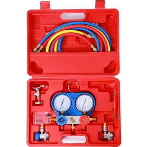 CARBOLE AC Manifold Gauge Set Refrigeration R22 R12 R134a R410A W/Hoses Coupler Adapter With Red Box