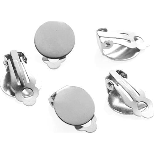10pcs/lot Stainless Steel Round Flat Bezel Tray Earrings Clips 8 10 12 14mm Blank Earring Setting Components for DIY Making