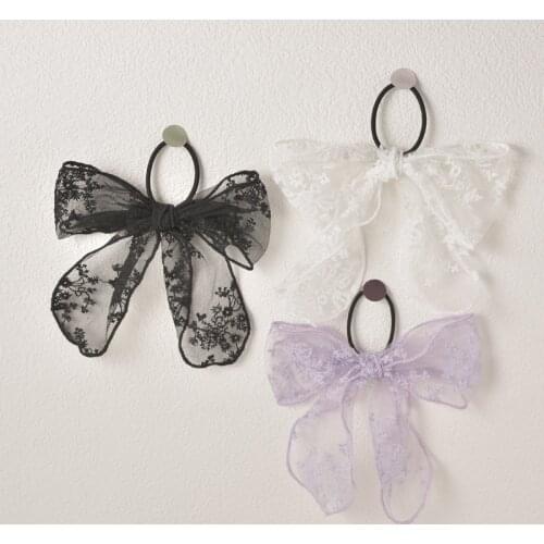 Lace Black And White Big Bow Hair Tie Hair Elastic Band Embroidery Head Rope Korean Spring Hairpin Hair Accessory Top Clip