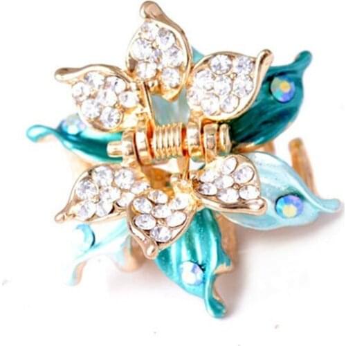 Retro Small Rhinestone Hair Claw Hair Accessories Flower Painting Hair Ornaments Women Hair Clip Jewelry