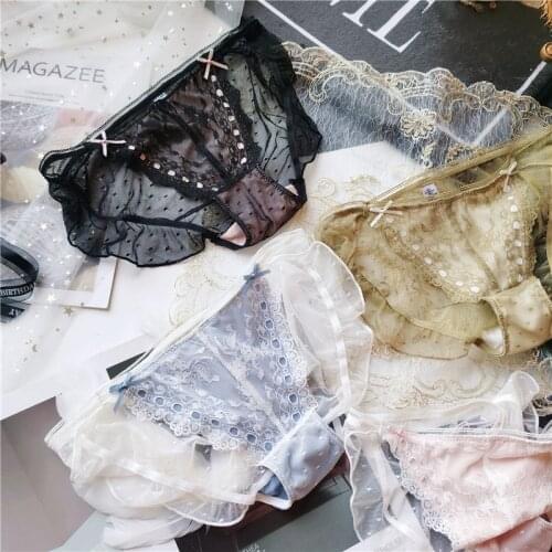 Sweet Lovely Bow Panties For Girl Beautiful Coast Lace Mesh Low Waist Womens Underwear Seamless Transparent Hollow Out Briefs