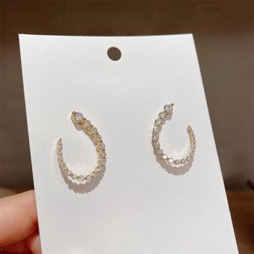 Trendy Korean Shiny Micro Pave Zircon U Shaper Stud Earrings For Women Girls Elegant Cute Brincos Party Gifts
