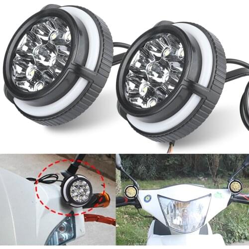 Motorcycle Motorbike Rearview Mirror Light with halo Led Headlight spot lamp headlamp motor spotlight 12V phare additionnel moto