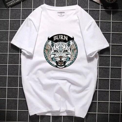 2021 Summer Short-sleeved T-shirt Mens Youth Trend Pure Cotton Mens Shirt Loose Round Neck Letter Printed T-shirt