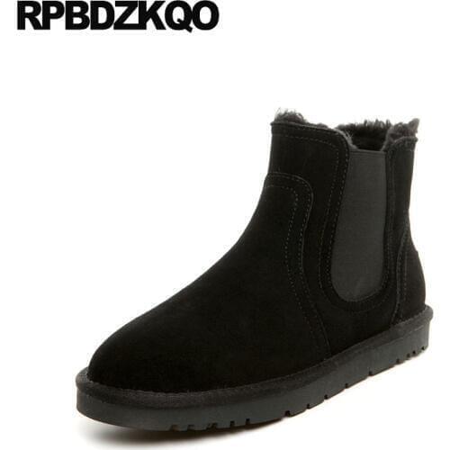 Faux fur chelsea round toe men slip on casual shoes short suede australian boots winter snowboot booties 2018 flat black snow
