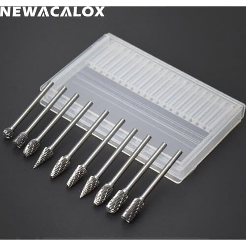 NEWACALOX 10pcs Dremel Carbide Burrs Drill Bit Set Rotary Burr Micro Drill Bits for Metal Woodworking Carving Tool Glass Diamond