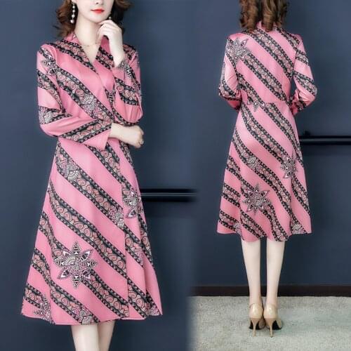 2021 Spring New Pink Floral Warm Midi Dress Autumn High Quality 4XL Plus Size Vintage Vestidos Women Bodycon Elegant Party Dress