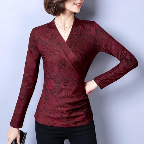 New Spring 2021 winter floral print Women Blouse chiffon shirts Blusas Sweater Asymmetric Hem Wrap Slim Casual Tops Shirt 939E