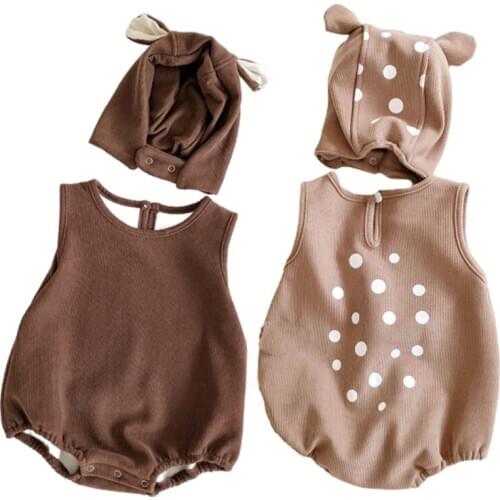 Autumn Winter Baby Bodysuits Fur Lining Infant Boys Clothes Deer Style Toddler Girls One Piece Korean Baby Outfit With Hat Warm