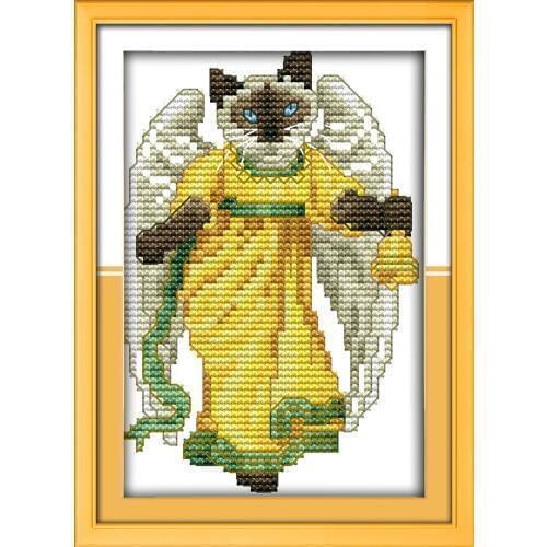 Joy sunday cartoon style Angel cat embroidery kits Counted Cross stitch wall painting for kids