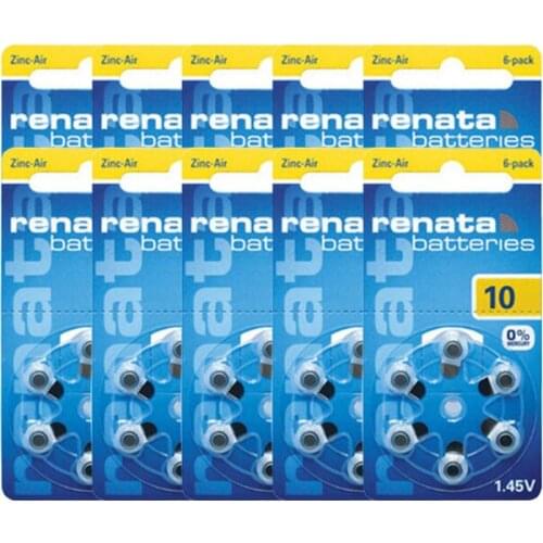 Renata 10packs 60PCS MARATONE ZA10 apparecchi acustici 105mAh 1.45V ZINCO rayovac
