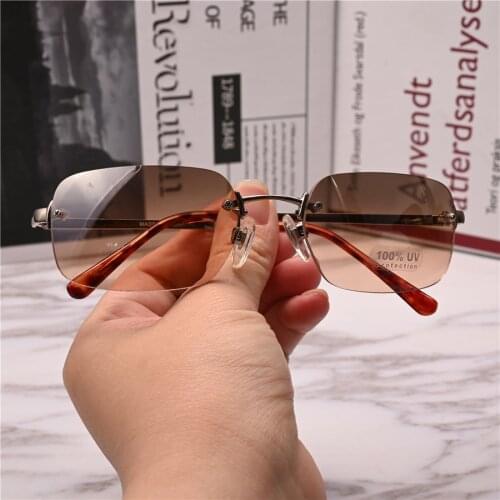 Rockjoy Rimless Sunglasses Women Tint Sun Glasses for Female Narrow Small Ladies Shades Gradient Lens Pink Brown