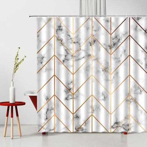Luxury Marble Printed Bathroom Shower Curtains Modern Minimalist Stripe Pattern Polyester Bathtub Decor Bath Hanging Cloth Set