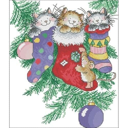 Christmas sock cat patterns Counted Cross Stitch 11CT 14CT 18CT DIY Chinese Cross Stitch Kit Embroidery Needlework Sets