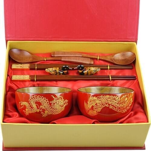 Wedding Gift Decorations Wedding Tableware 2 Bowls 2 Scoops 2 Chopsticks Set Dish Set Dinnerware Tableware Cutlery Set