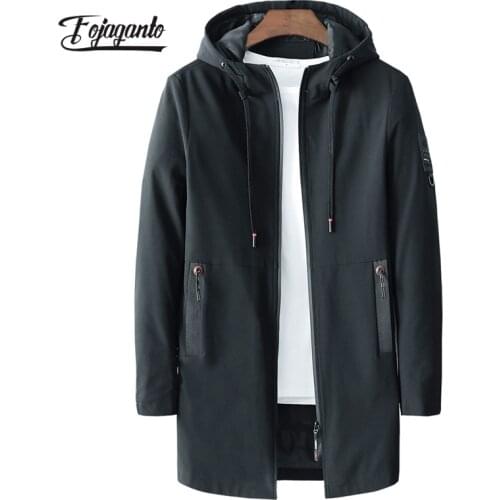 FOJAGANTO Autumn New Mens Trench Long Jacket Korean Style Fashion Solid Slim Fit Windbreaker Outdoor Casual Trench Coat Male