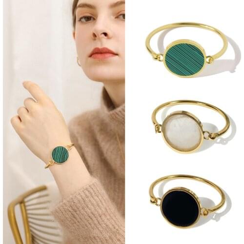 Green White Black Malachite Bangle Classic Round Shape Natural Fritillary Bracelet Bangle for Women Fashion Jewelry