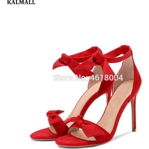 KALMALL 2019 Summer Fashion Shoes Women Bow Tie Sandals Ankle Strap High Heels Open Toe Pumps Party Sandals 10 cm 8 cm Heels