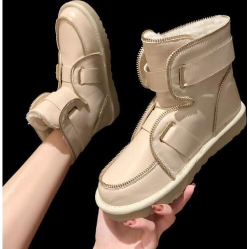 Lisapie Women Boots Women Platform Winter Metal zipper Shoes with Thick Fur Boots Non-slip Waterproof Winter Ankle Snow Boots